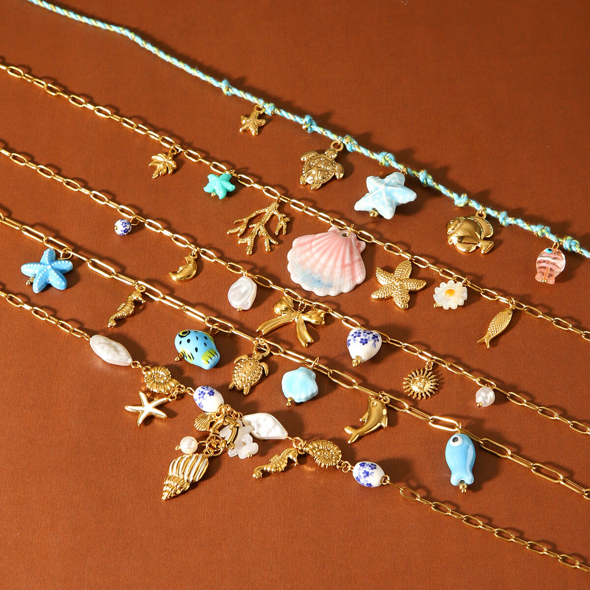 Beach Style Stainless Steel Waterproof Gold Color Women's Pendant Necklaces