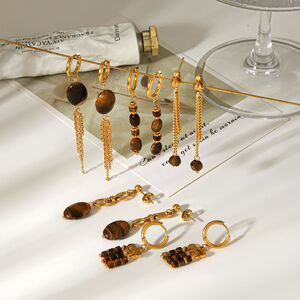 Tassel Stainless Steel Waterproof Gold Color Natural Stone Women's Drop Earrings h5 Picture3