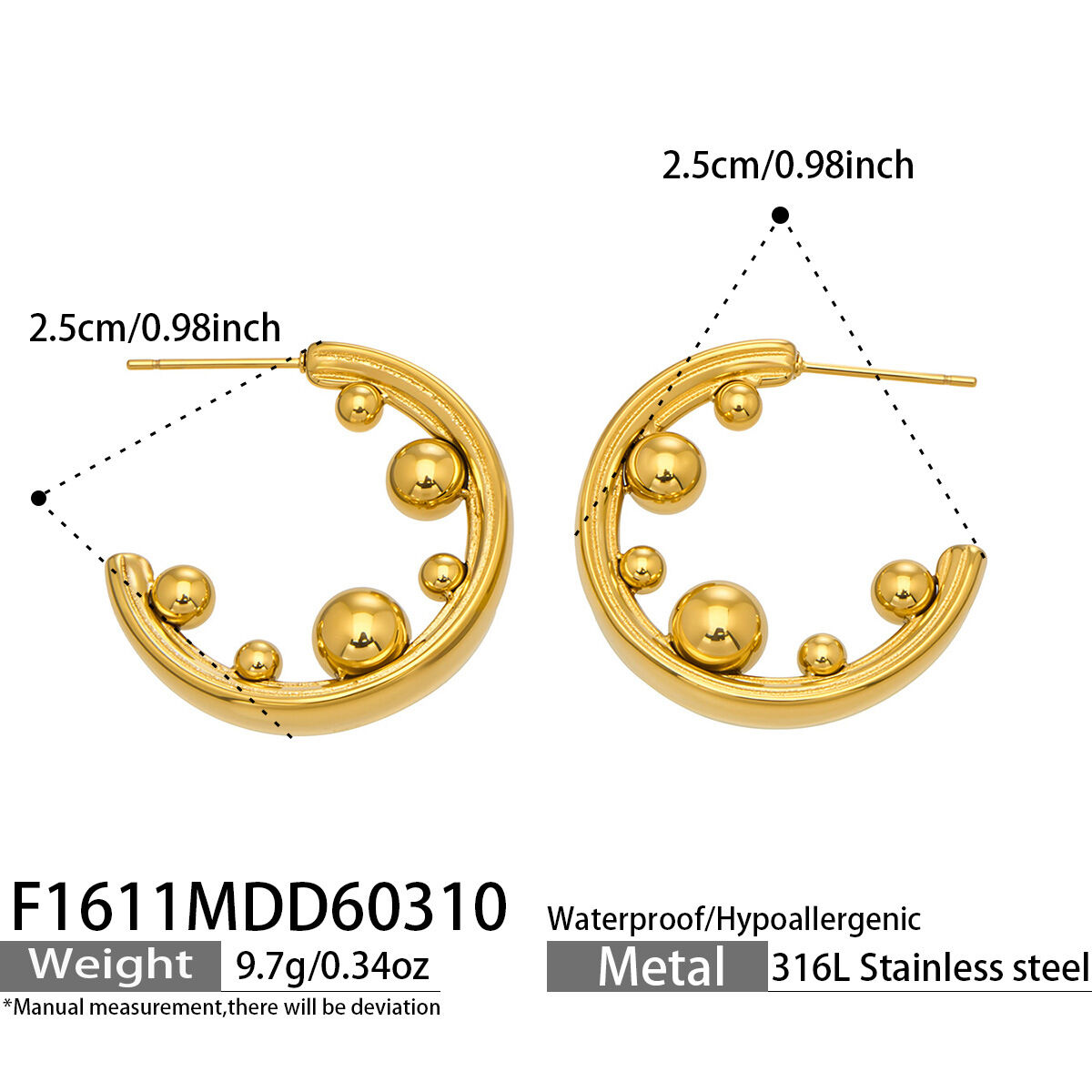 Simple C-shape Stainless Steel Waterproof Gold Color Women's Hoop Earrings h5 
