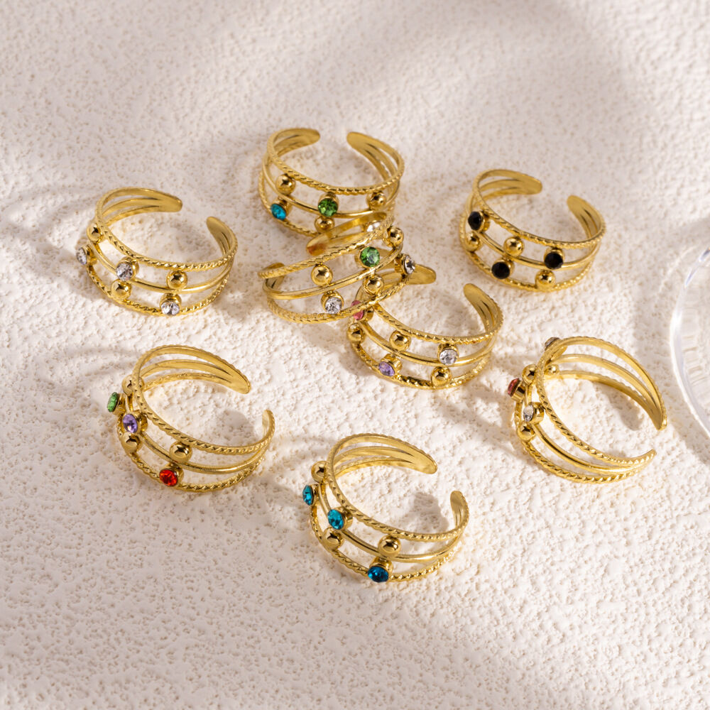 Luxurious Elegant Hollowed-Out Circle Stainless Steel Waterproof Gold Color Statement Rings Picture2