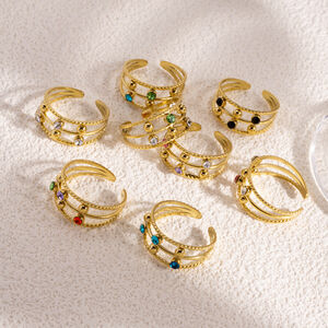 Luxurious Elegant Hollowed-Out Circle Stainless Steel Waterproof Gold Color Statement Rings h5 Picture2