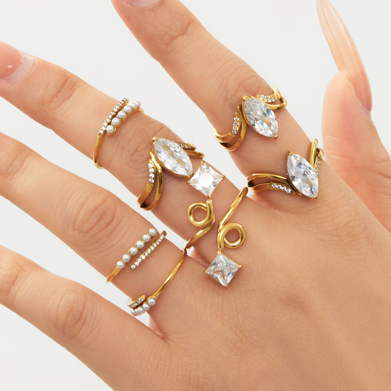 Luxurious Simple Droplet Irregular Shape Stainless Steel Waterproof Gold Color Zircon Women's Gemstone Rings 2