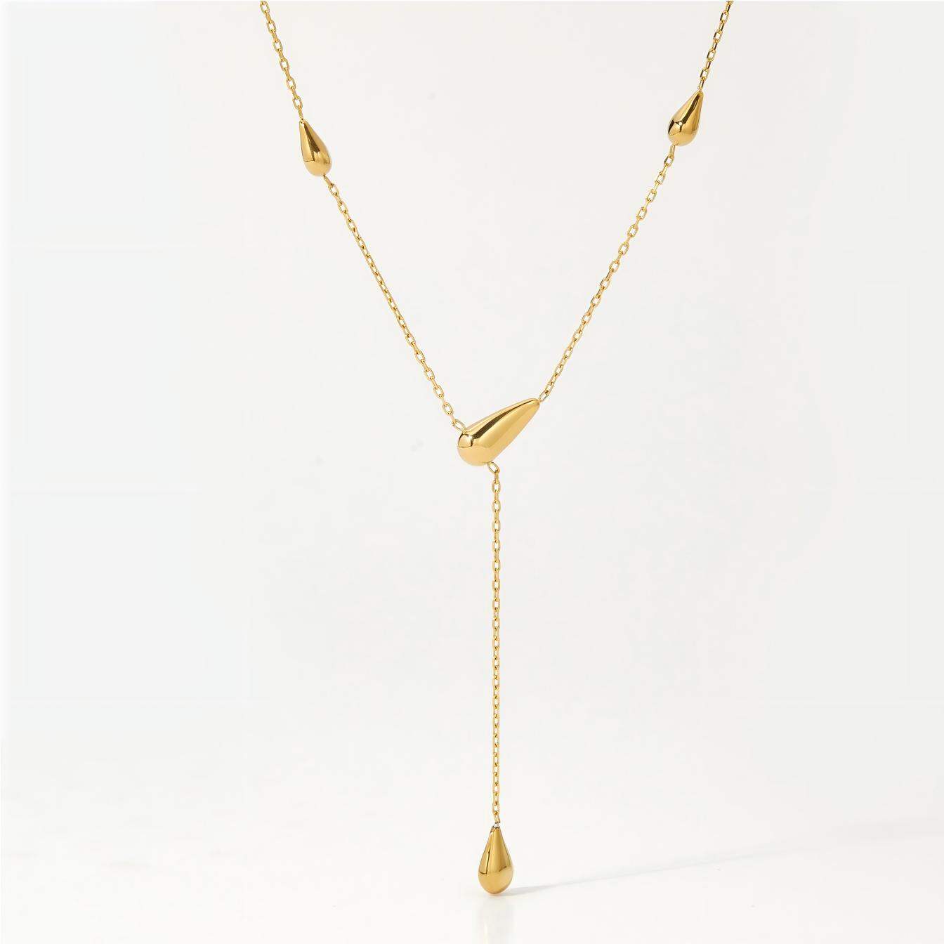 Simple Droplet Lines Stainless Steel Waterproof Gold Color Women's Pendant Necklaces h5 
