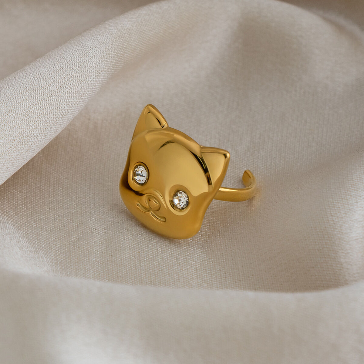 Minimalistische Ringe der Simple Series – Alltagstier-Motive aus Edelstahl, wasserdicht, goldfarben, mit Zirkonia. 2