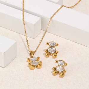 Cute Bear Shape Stainless Steel Waterproof Gold Color Zircon Women's Necklaces Sets h5 Picture3