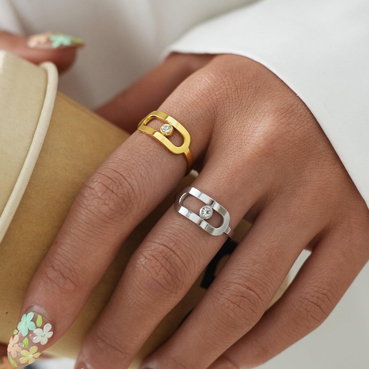 Simple Series Daily Irregular Shape Stainless Steel Waterproof   Gold Color  Statement Rings h5 Picture3