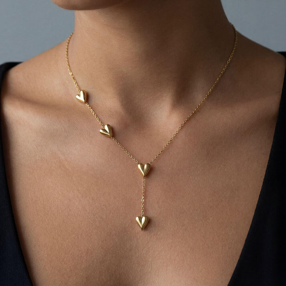 Simple Series Elegant Heart Chain Stainless Steel Waterproof   Gold Color  Women's Chain Necklaces Picture3