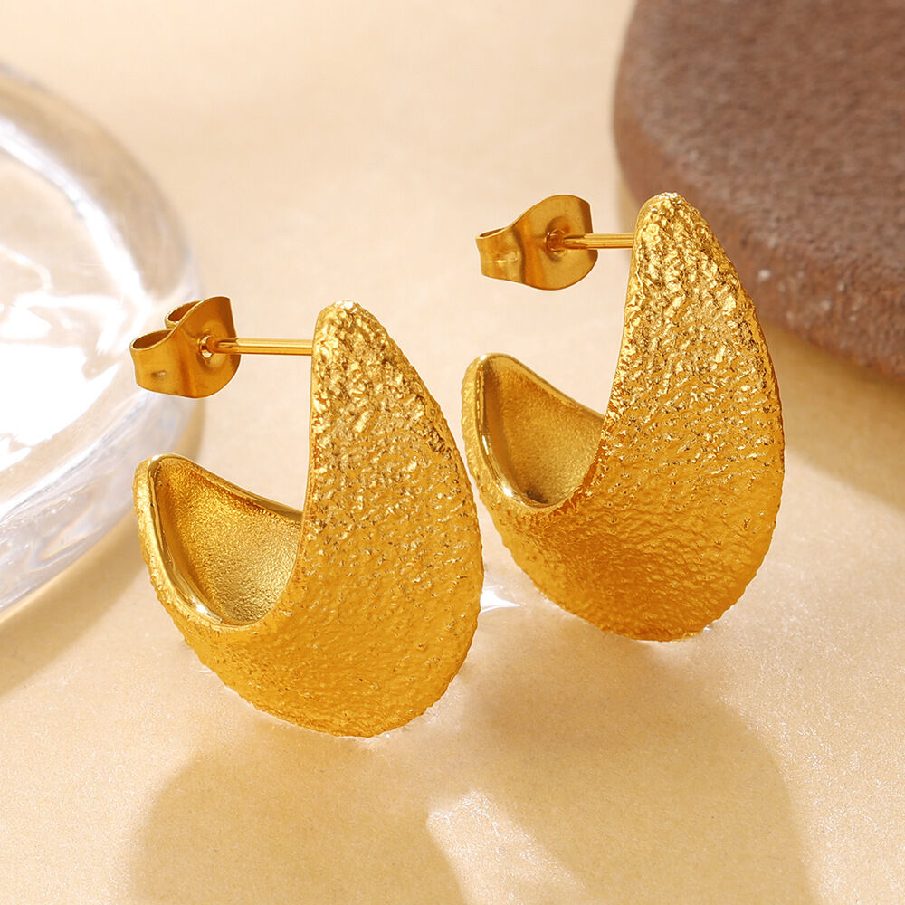 Moon Shape Stainless Steel Waterproof Gold Color Women's Stud Earrings