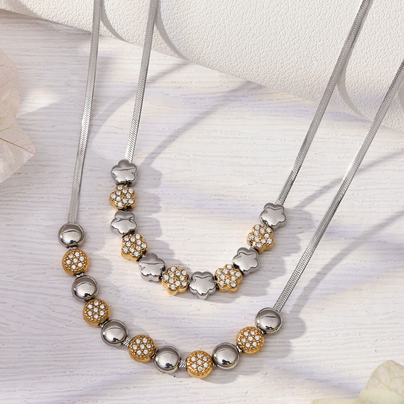 Mixed Gold Color And Silver Colors Stainless Steel Women's Beaded Necklaces Picture4