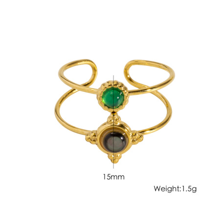 Simple Series Retro Irregular Shape Stainless Steel Waterproof Gold Color Women's Gemstone Rings