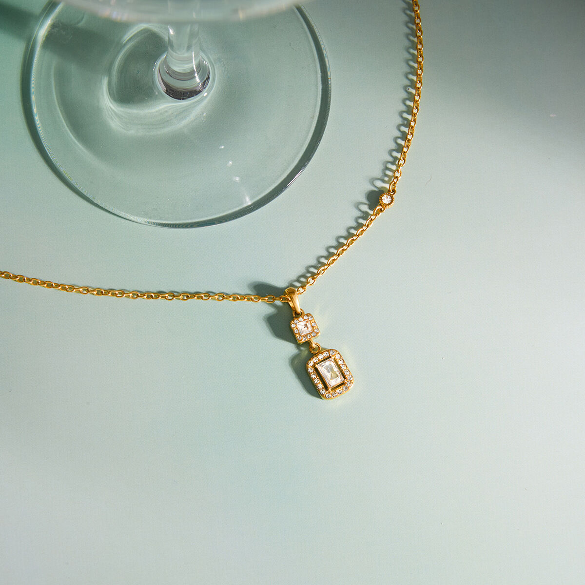 Simple Circle Rectangle Stainless Steel Waterproof Gold Color Zircon Women's Pendant Necklaces Picture5