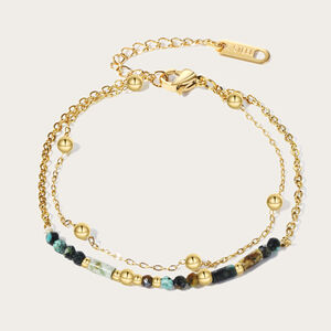 Retro-Blumenperlen, Edelstahl, wasserdicht, goldfarben, Naturstein, Damen-Perlenarmbänder h5 Bild4