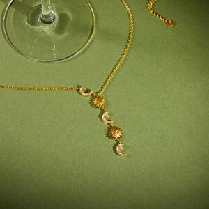 Sun & Moon Y-shape Stainless Steel Waterproof Gold Color Rhinestone Women's Pendant Necklaces h5 Picture4