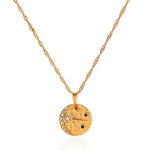 Retro Daily Circle Stainless Steel Waterproof Gold Color Zircon Women's Pendant Necklaces h5