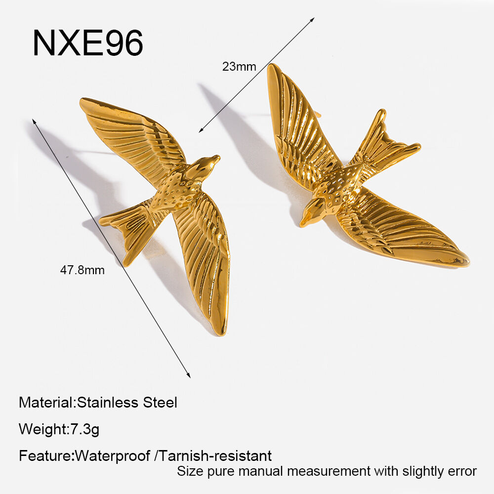 Birds Shape Stainless Steel Waterproof Gold Color Women's Stud Earrings
