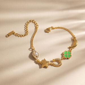 Niedliches Kleeblatt-Armband aus Edelstahl in Goldfarbe, wasserfest und anlaufgeschützt, für Damen h5 Bild5