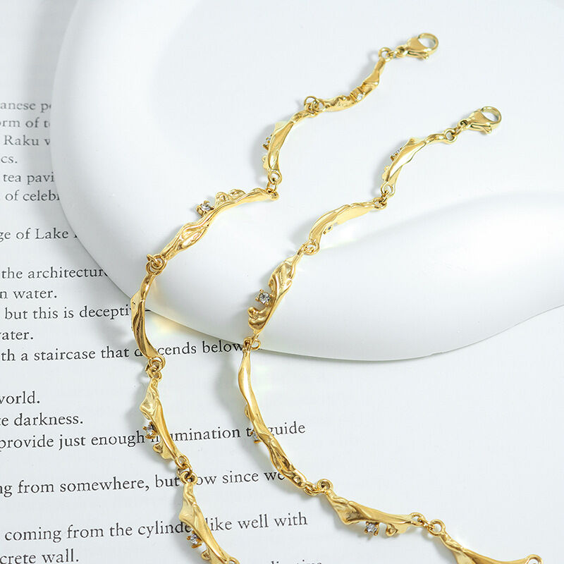 Retro Irregular Shape Stainless Steel Waterproof Gold Color Zircon Women's Chain Bracelets Picture4