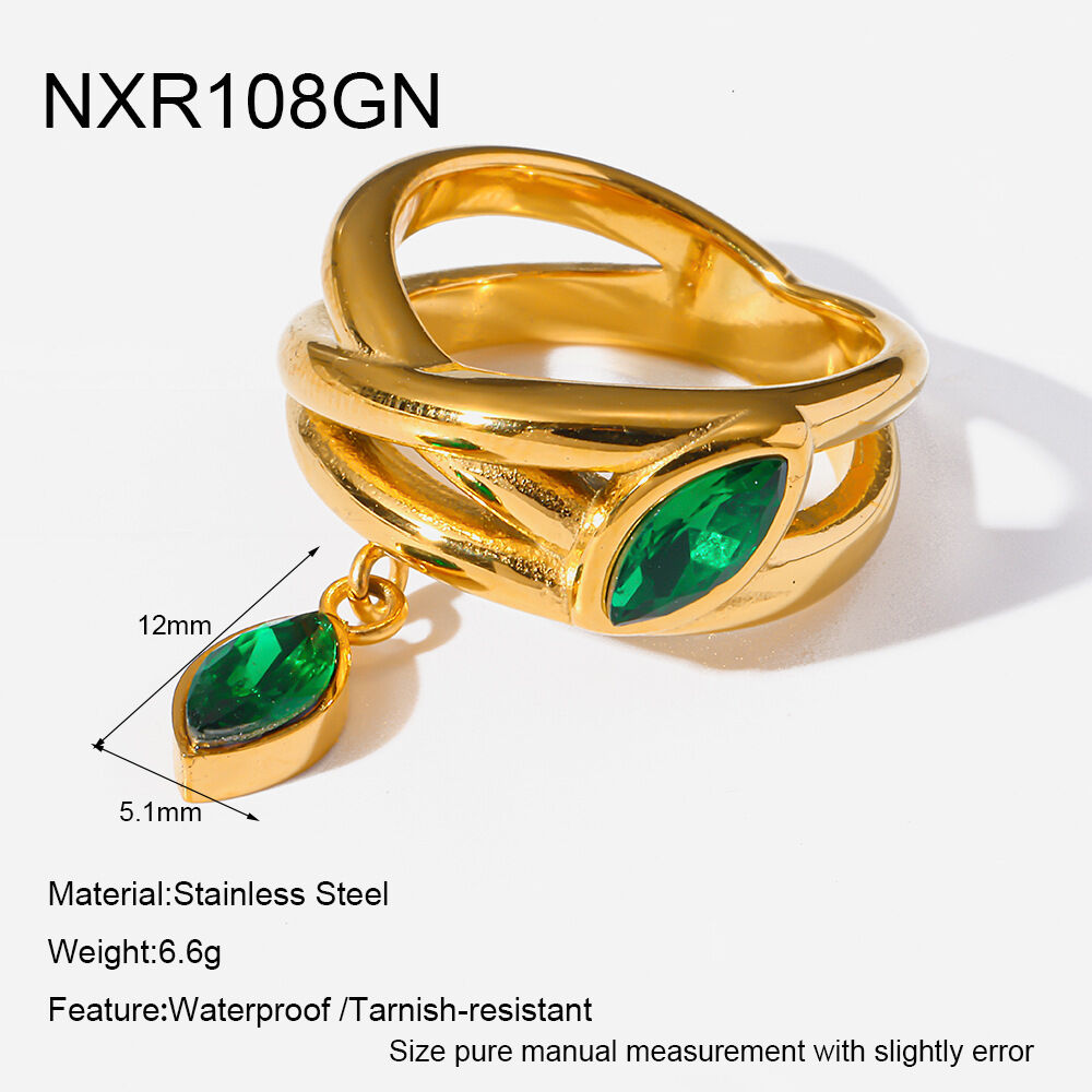 Luxuriöse Retro-Ringe aus Edelstahl in unregelmäßiger Form, wasserdicht, goldfarben, mit Zirkonia h5 