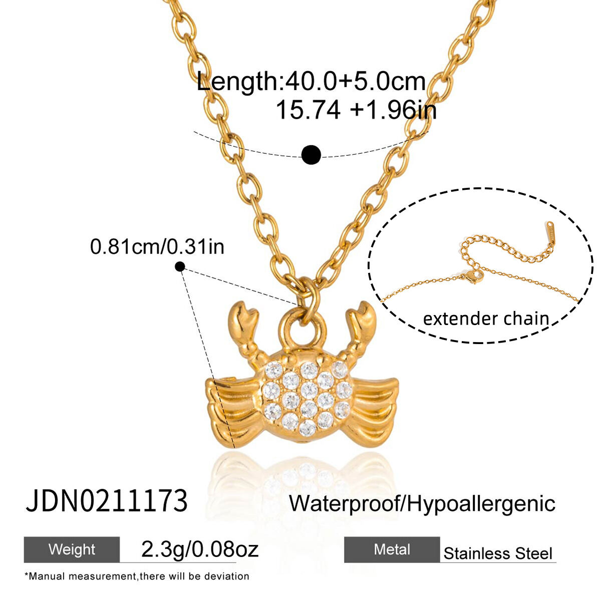 Oceanic Style Starfish Stainless Steel Waterproof Gold Color Zircon Women's Necklaces Sets h5 