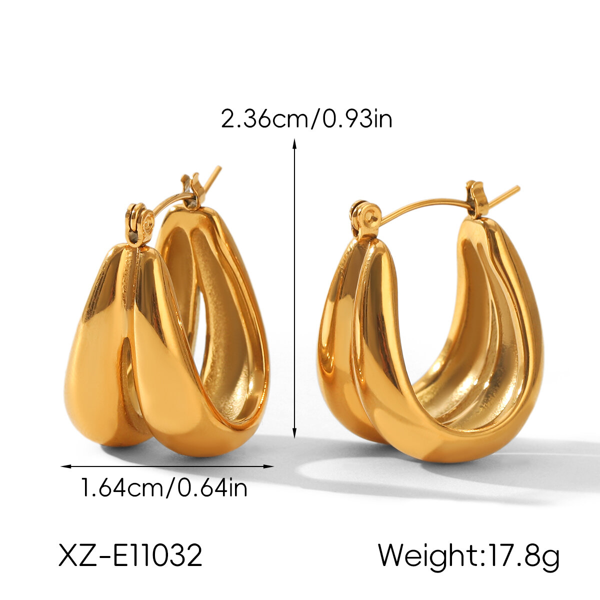 Pendientes de aro sencillos en forma de U de acero inoxidable, impermeables y de color dorado para mujer. Imagen2