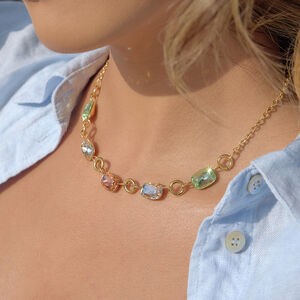 Simple Rectangle Stainless Steel Waterproof Gold Color Rhinestone Women's Beaded Necklaces h5 Picture3