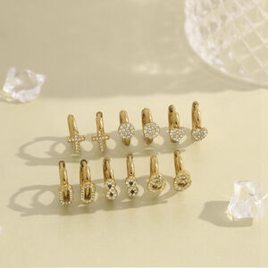 Simple Heart Cross Stainless Steel Waterproof Gold Color Crystal Women's Hoop Earrings h5 Picture3