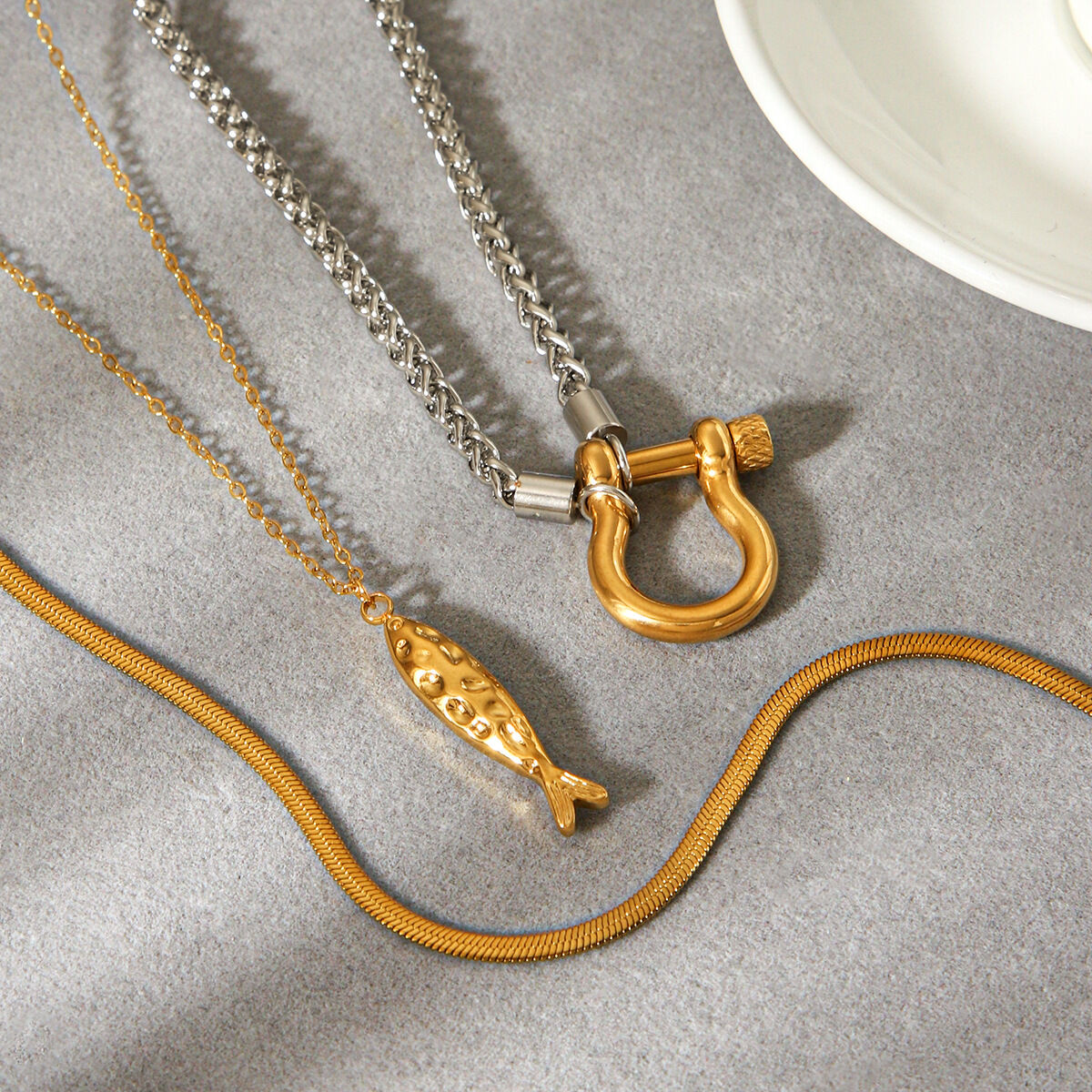 Fish Shape Stainless Steel Waterproof Gold Color Women's Pendant Necklaces