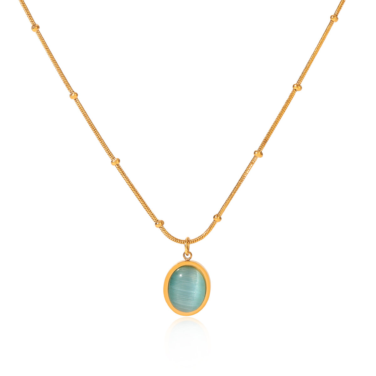 Daily Heart Stainless Steel Waterproof Gold Color Natural Stone Pendant Necklaces 