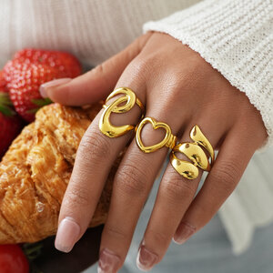 Simple Series Daily Irregular Shape Stainless Steel Waterproof Gold Color Statement Rings h5 Picture5
