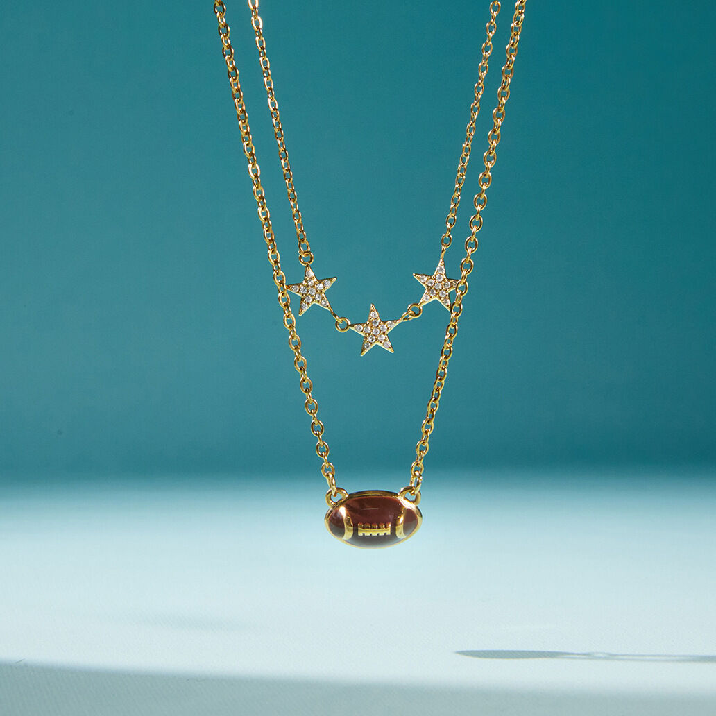 Enamel Rugby Shape Stainless Steel Waterproof Gold Color Rhinestone Women's Layered Necklaces Picture4