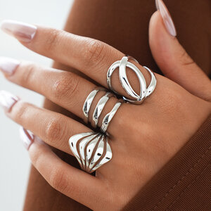 Simple Daily Irregular Shape Lines Stainless Steel Waterproof Gold Color Statement Rings h5 Picture2