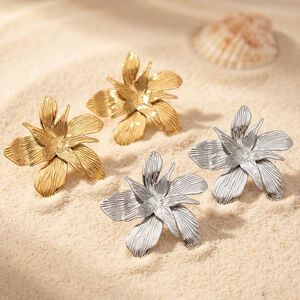 Retro Flower Stainless Steel Waterproof Gold Color Women's Stud Earrings h5 Picture4