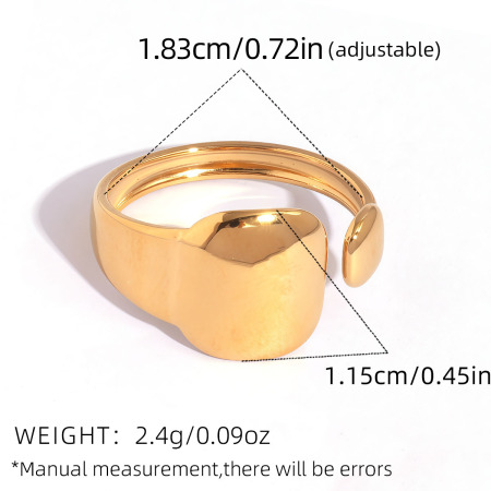Simple Daily Irregular Shape Rectangle Stainless Steel Waterproof Gold Color Statement Rings