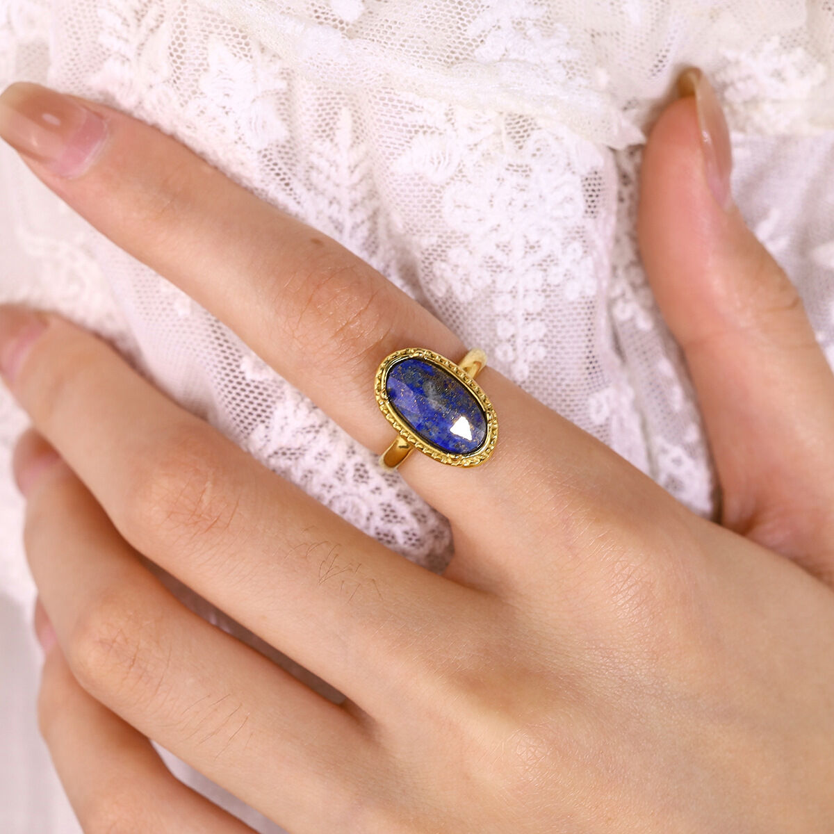 Anelli da donna in acciaio inossidabile con pietre preziose rotonde retrò, impermeabili, color oro 2