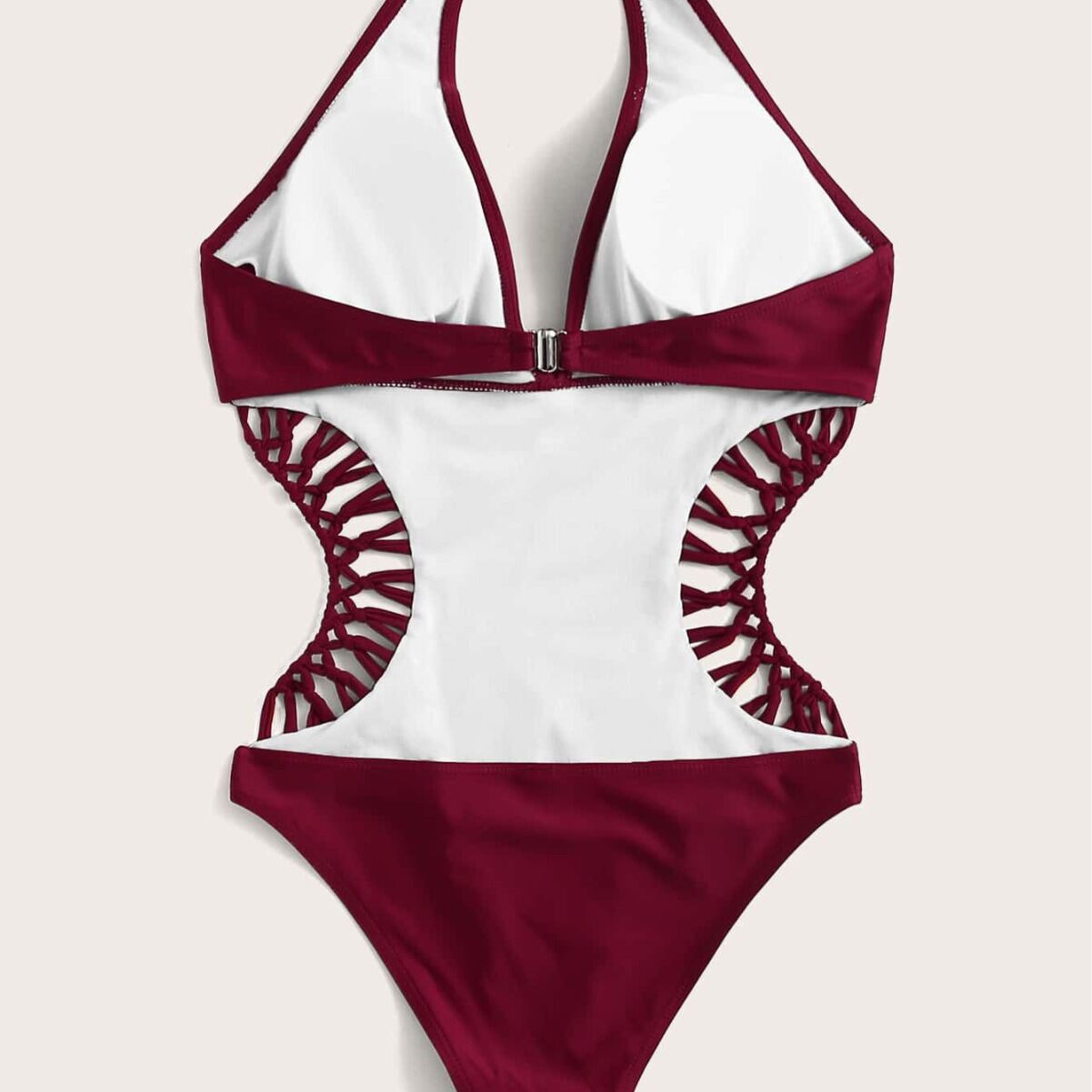 Simple Solid Color Lace Up CutOut Sexy Backless Polyester  One-piece Swimsuit h5 Picture4