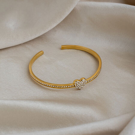 Bracelet manchette de luxe pour femme, en acier inoxydable, étanche, couleur or, avec zircon, pour un usage quotidien.