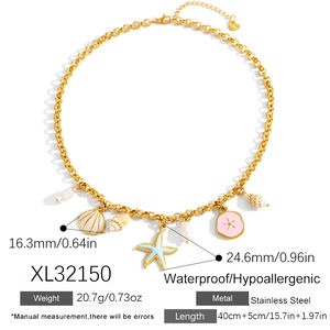 Vacation Turtle Shell Starfish Stainless Steel Waterproof Gold Color Women's Basic Necklaces h5