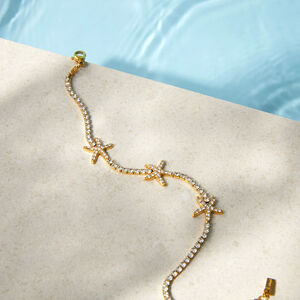 Vacation Starfish Stainless Steel Waterproof Gold Color Zircon Women's Chain Bracelets h5 Picture5