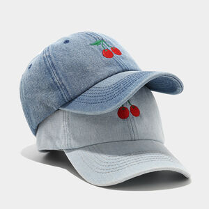 Sweet Cherry Embroidery Denim Fabric Women's Baseball Cap h5 Picture2