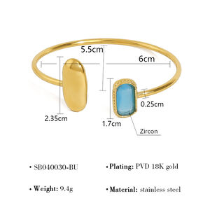 Simple Rectangle Stainless Steel Waterproof Gold Color Zircon Women's Cuff Bracelets h5