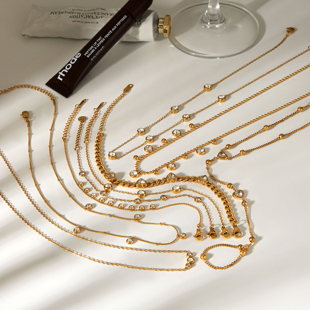Simple Chain Stainless Steel Waterproof Gold Color Zircon Women's Chain Necklaces h5Picture3