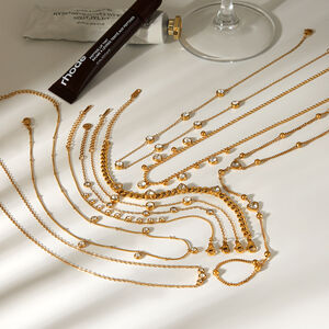 Simple Chain Stainless Steel Waterproof Gold Color Zircon Women's Chain Necklaces h5 Picture3