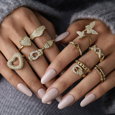 Heart Butterfly Stainless Steel Gold Color Crystal Women's Gemstone Rings