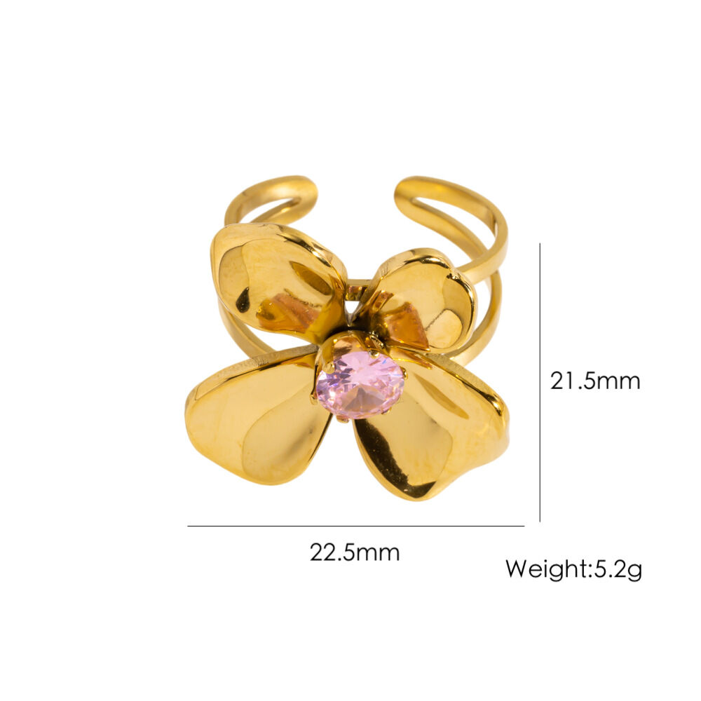 Luxuriöser, eleganter Damenring aus Edelstahl, wasserdicht, goldfarben, mit Zirkonia-Edelsteinen