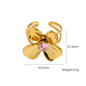 Luxuriöser, eleganter Damenring aus Edelstahl, wasserdicht, goldfarben, mit Zirkonia-Edelsteinen h5