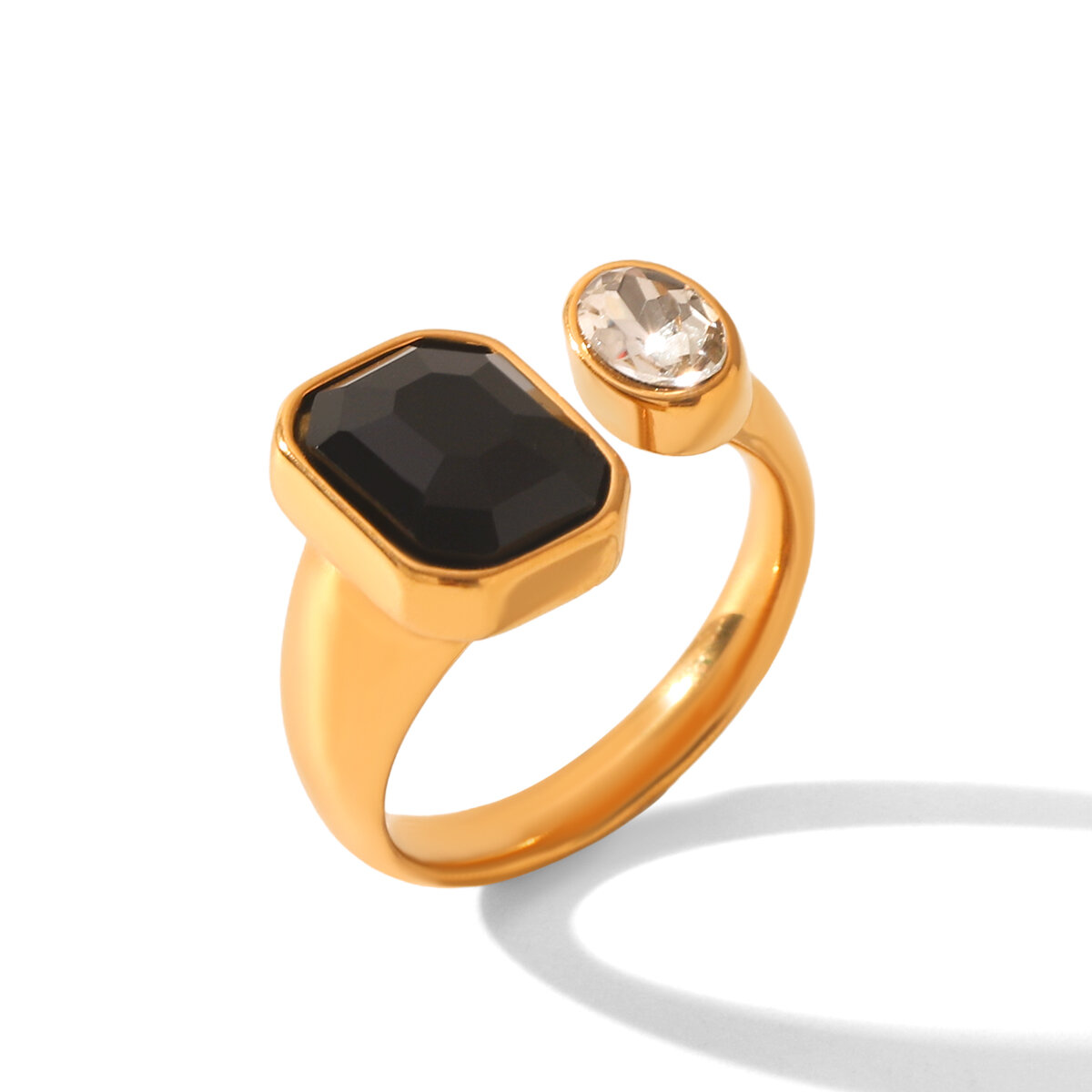 Luxurious Stainless Steel Waterproof Gold Color Zircon Women's Gemstone Rings 