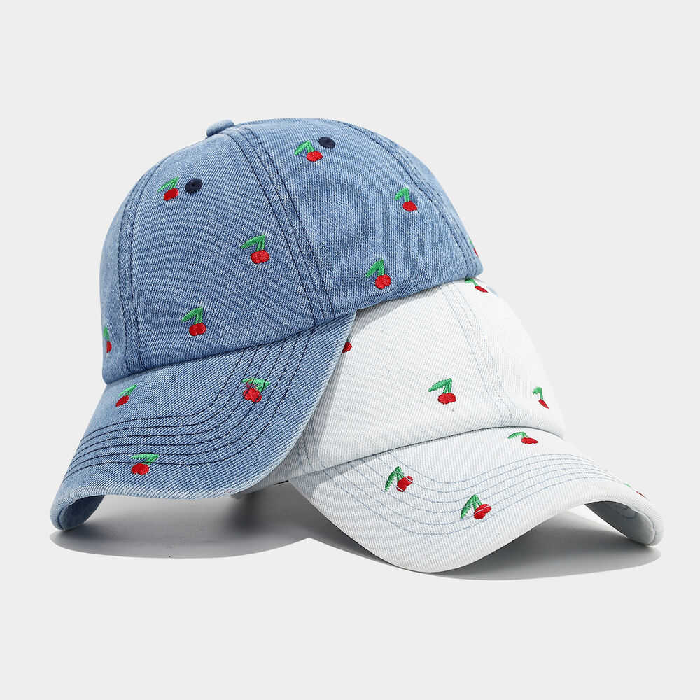 Sweet Cherry Embroidery Denim Fabric Women's Baseball Cap h5Picture2