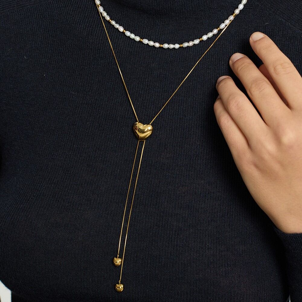Romantic Series Daily Heart Stainless Steel Waterproof   Gold Color  Women's Chain Necklaces 2