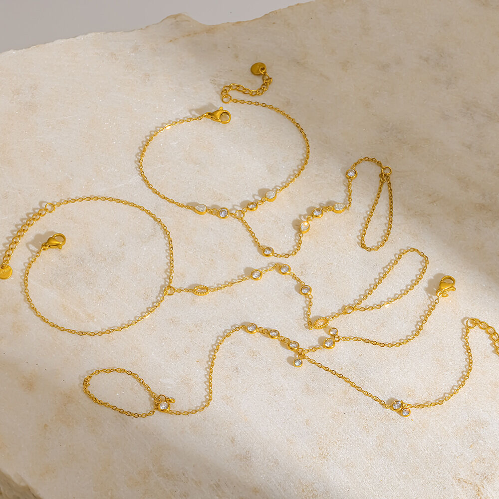Simple Chain Circle Stainless Steel Waterproof Gold Color Zircon Women's Hand Chain 2