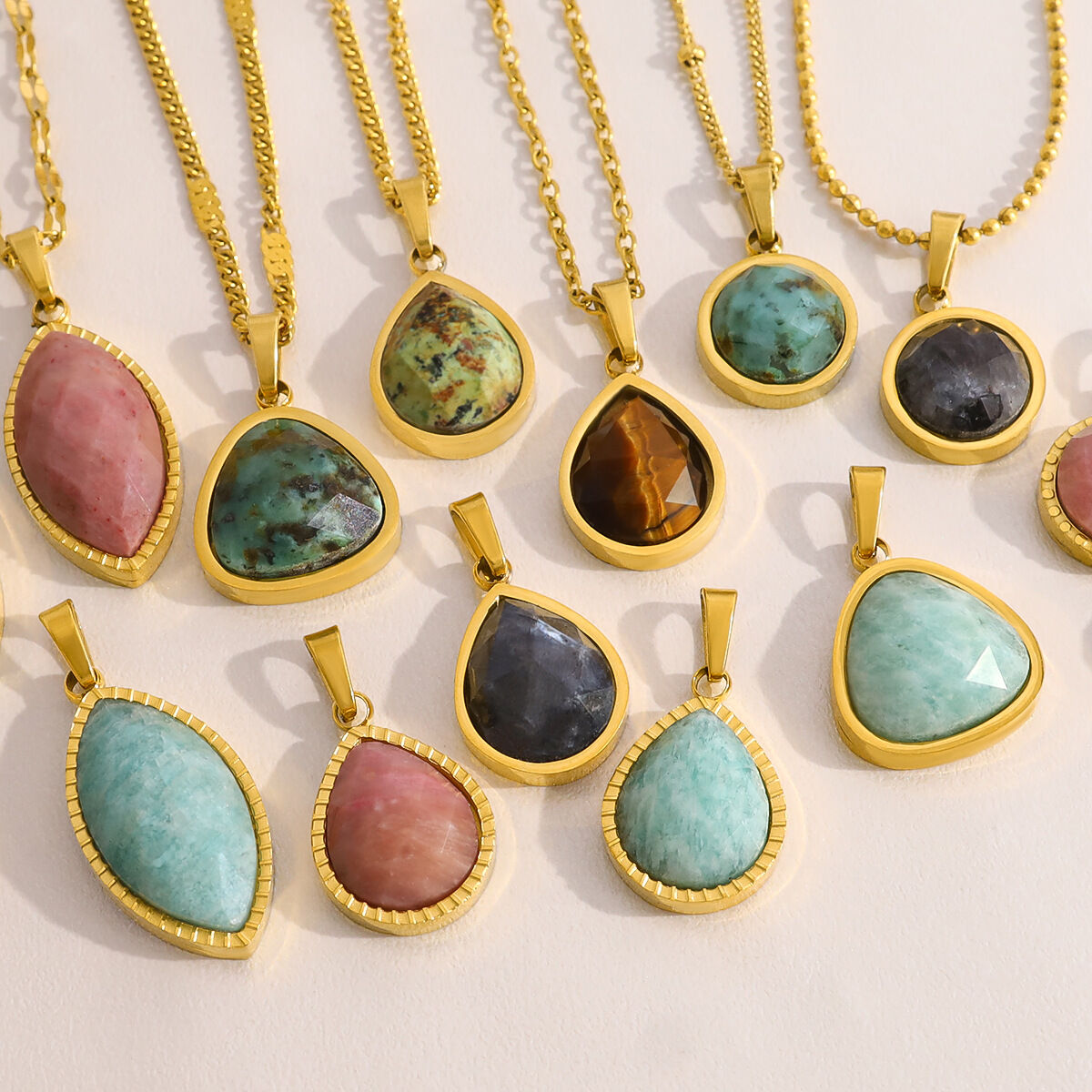 Drop Shape Stainless Steel Waterproof Gold Color Natural Stone Women's Pendants h5 Picture4